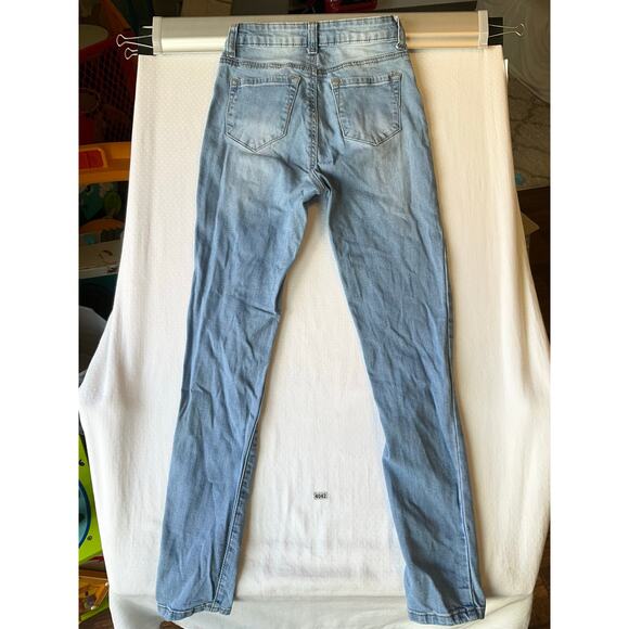 Max Jean Los Angeles Women Skinny Jeans size 0 Blue Ripped Mid Rise - Picture 12 of 13